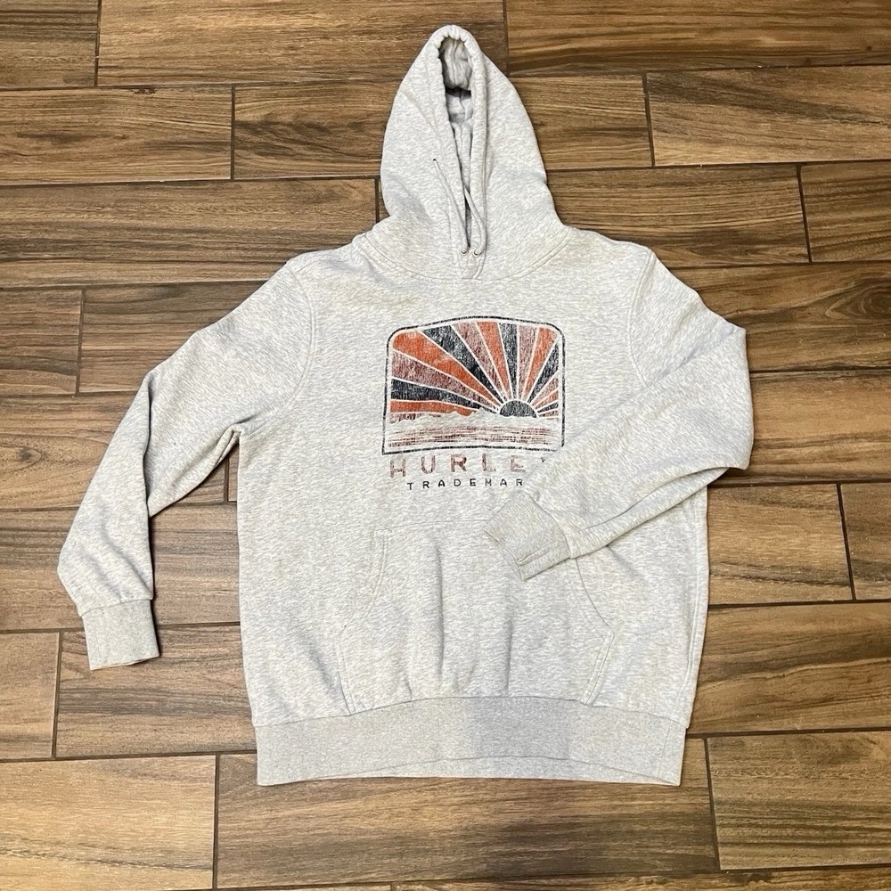 Hurley Hoodie Mens XL Gray Pullover Fleece Graphic Sweatshirt Casual